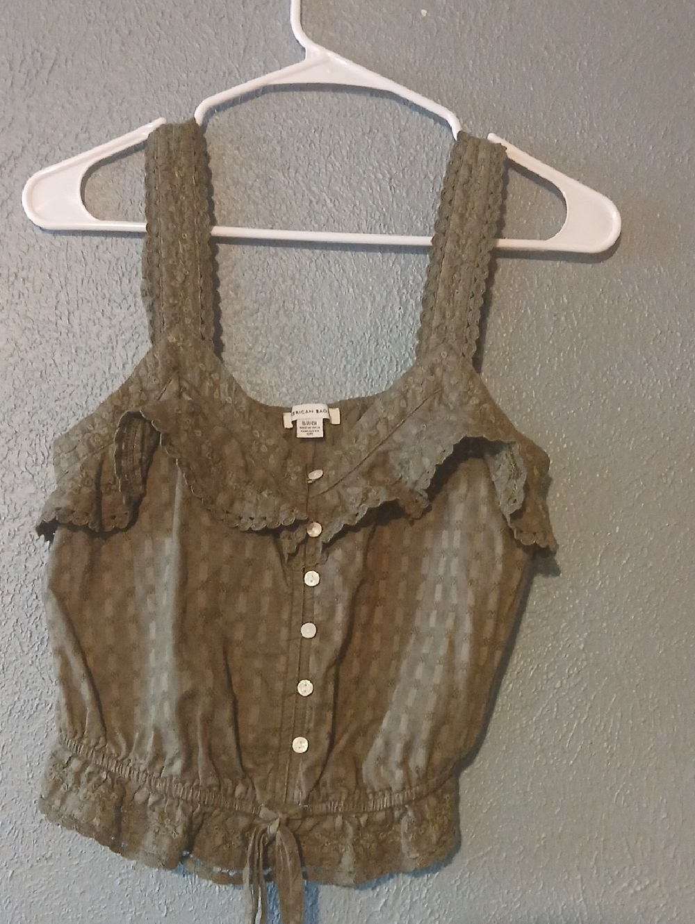 American Eagle Outfitters Olive Lace-Trim Button Cami